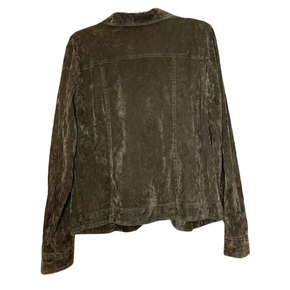 Bamboo Traders Olive Green Button Up Velveteen Blazer Jacket Size L - Picture 2 of 4